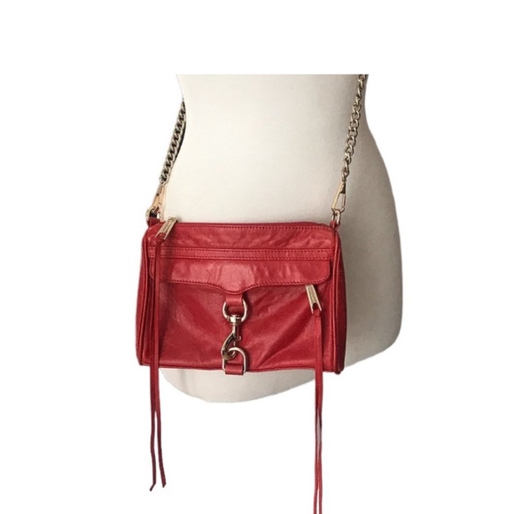 REBECCA MINKHOFF RED Leather MINI MAC Gold Chain Tassel Crossbody! - Picture 1 of 3